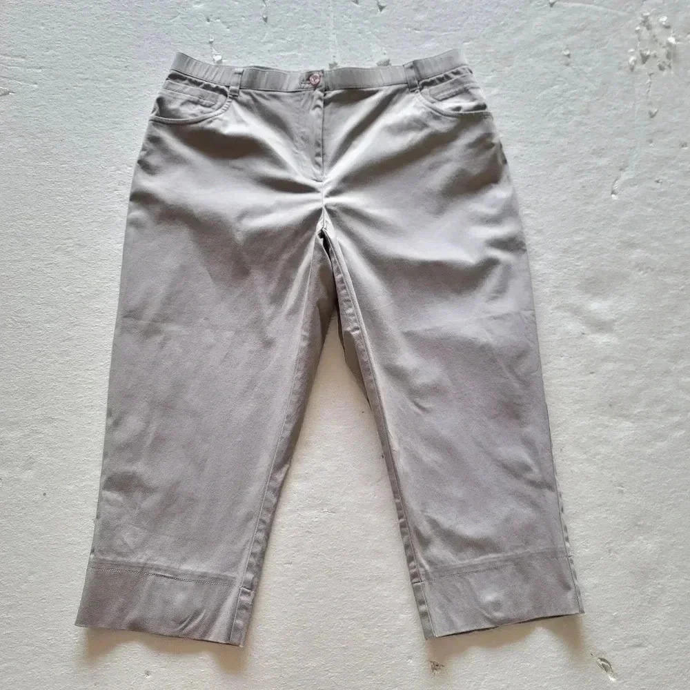 Coconut Row Palm Beach Crop Capri Pants Womens Satin Gray Cotton Petite SZ 12P